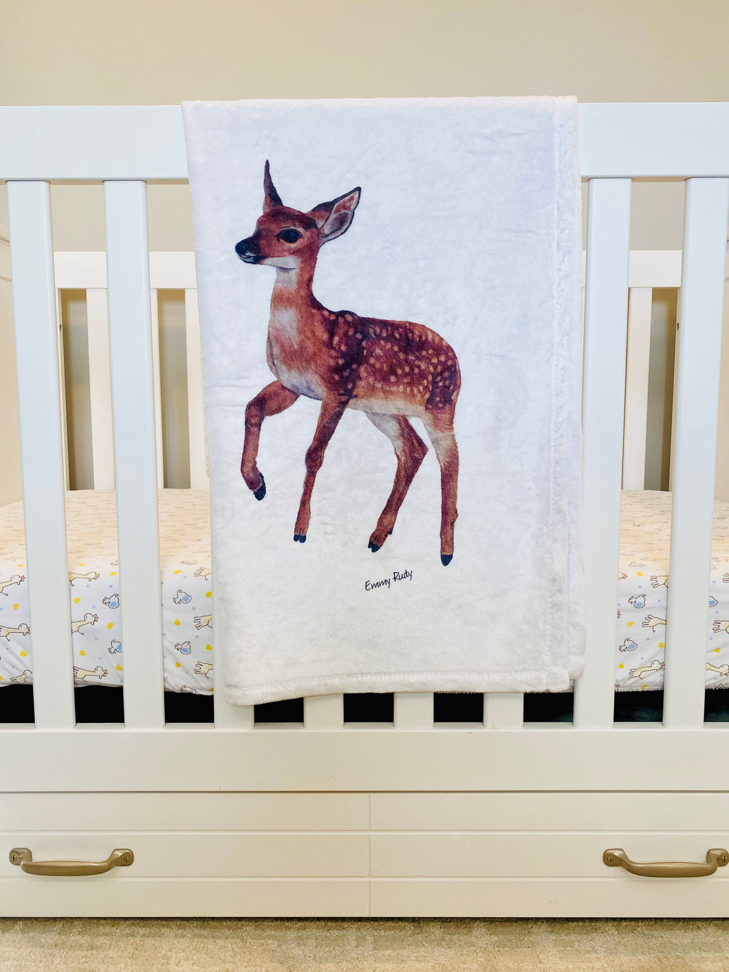 Deer White Baby Blanket